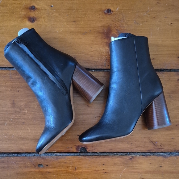 Vince Black Leather Stack Heeled Boots - Picture 1 of 3